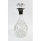 George V silver collared cut glass decanter with stopper, Walker & Hall, Sheffield 1921, 26cm high