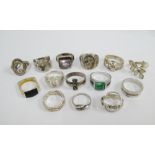 Fifteen various silver rings, (15)