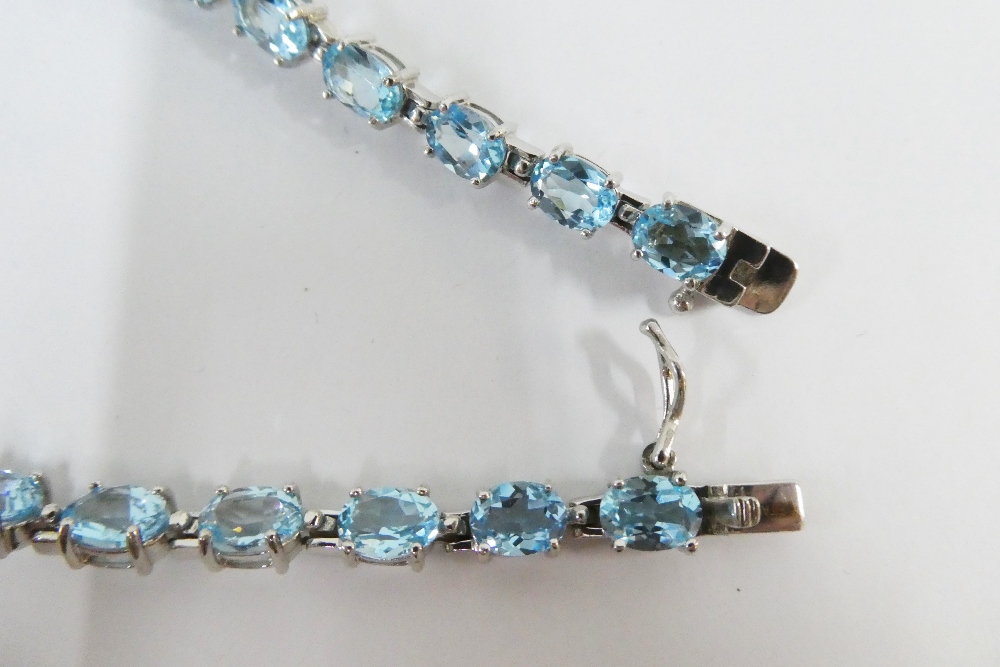 Silver and pale blue gemstone tennis style bracelet, boxed - Image 3 of 3