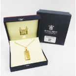 9ct gold ingot pendant on a 9ct gold chain, complete with Royal Mint presentation box, approx weight