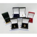 Six modern 9ct gold and gemset pendants (6)