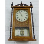 American Newhaven mahogany and inlaid wall clock, 68 x 40cm