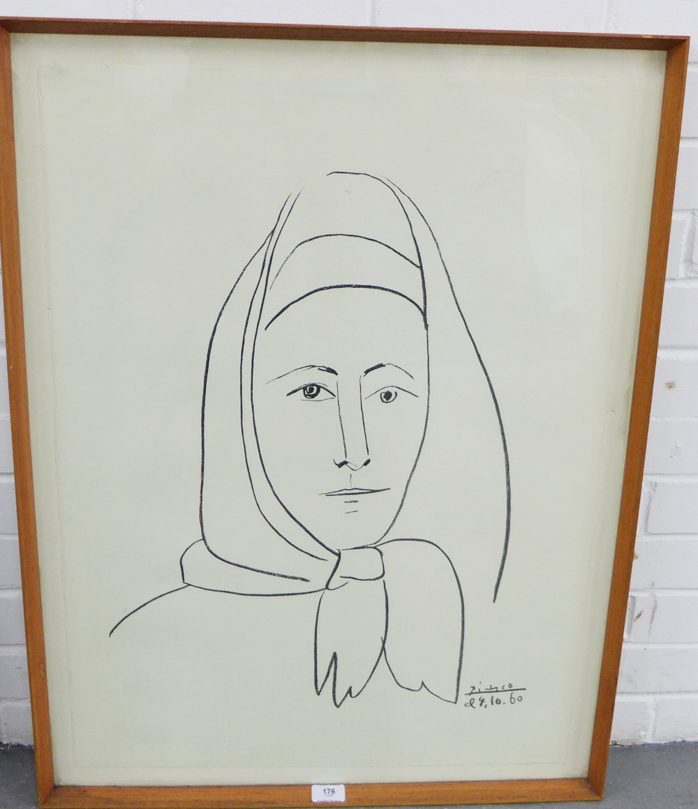 Picasso print in a large glazed frame, 56 x 77cm