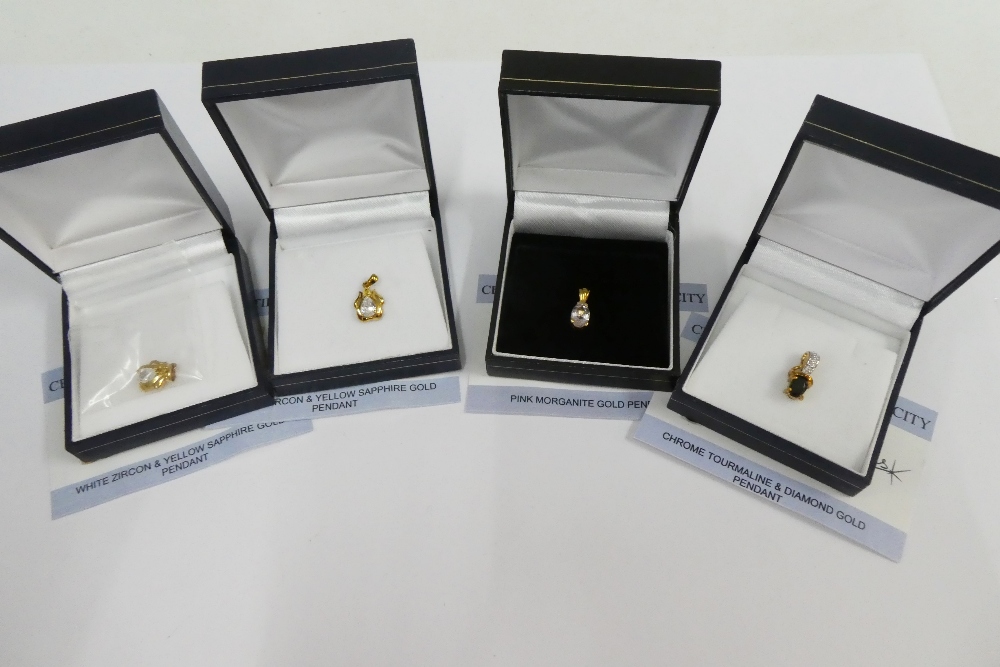 Seven 9ct gold and gemset pendants and two 9ct gold chains (9) - Image 2 of 4