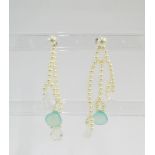 Pair of pearl and water opal drop earrings on 18 carat white gold posts