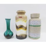 Two West German retro vases and another, tallest 30cm (3)