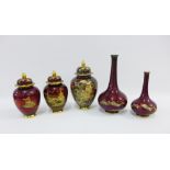 Collection of five Carlton Ware Rouge Royale vases, tallest 20cm (5)