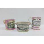 Two Sunderland lustre frog tankards with transfer printed scene of the Cast Iron Bridge and a