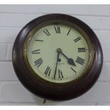 Mahogany framed fusee wall clock with 8 inch dial and Roman numerals, 30cm diameter