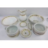Quantity of late 19th and early 20th century Staffordshire toilet sets to include Greek Key pattern,