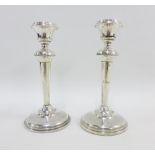 Pair of silver candlesticks with knop stems and circular footrim, Birmingham 1910, 15cm high (