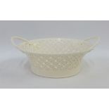 Leeds Ware Classical Creamware basket with reticulated sides and twin handles, impressed backstamp