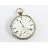 Victorian silver cased pocket watch by John Forrest, the enamel dial with Roman numerals and