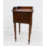 19th century mahogany tray top bedside / pot cupboard, on turned legs with pointed feet, 83 x 44cm