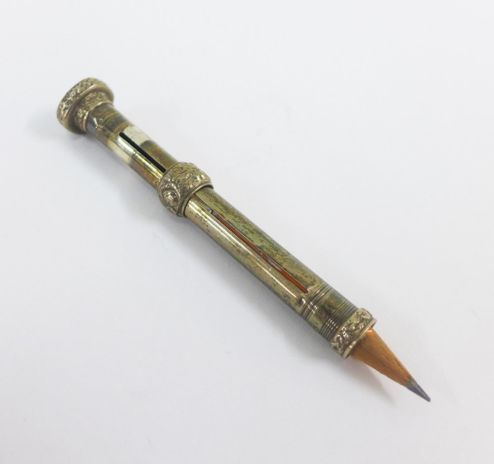 19th century Birmingham silver propelling pencil with a black hardstone seal to the terminal.