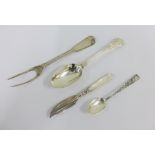 Mixed lot to include an London silver spoon, silver two prong fork, Birmingham silver and mother