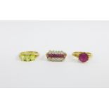 Three 9ct gold gemset dress rings (3)