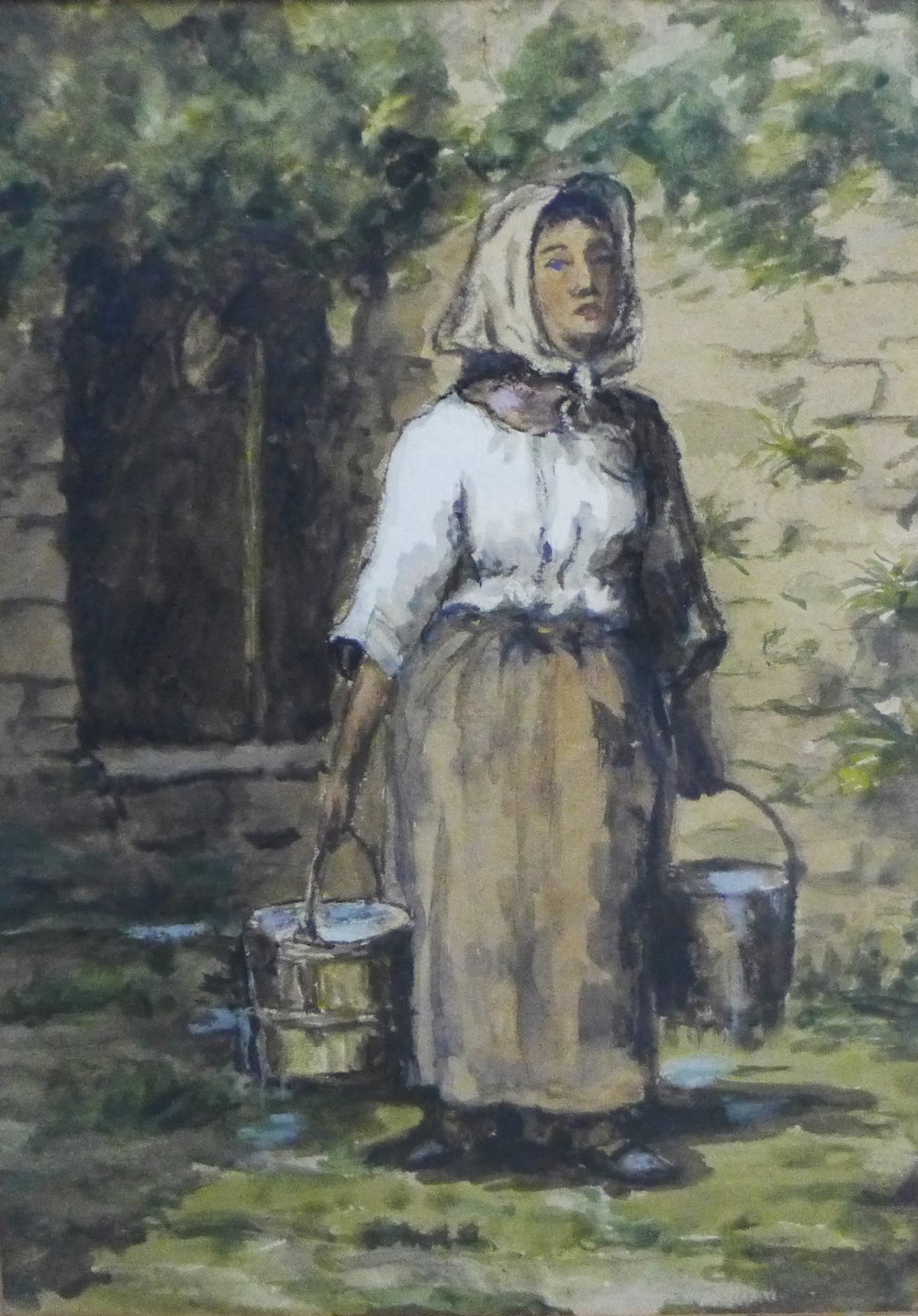 Henri Arden (1858-1917) 'Femme au Puits' Watercolour, signed in a glazed gilt wood frame, 19 x 14cm