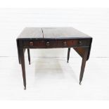 Mahogany sofa table with two frieze drawers with bun handles, raised on square tapering supports