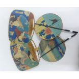 Group of four Japanese painted paper and bamboo fans, (4)