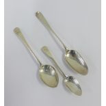 19th century old English pattern spoon and two silver teaspoons, (3)