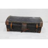 Vintage leather and canvas dome top trunk, 42 x 108cm