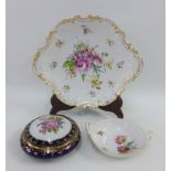 KPM Berlin handpainted porcelain dish together with a Dresden floral pattern plate and Limoges