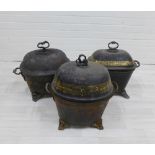 Three Georgian toleware coal buckets and lids (3)