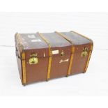 Vintage wooden bound dome top trunk, 52 x 90cm