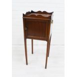 19th century mahogany pot cupboard, the square top with a way rim and with brass handles to side, 83