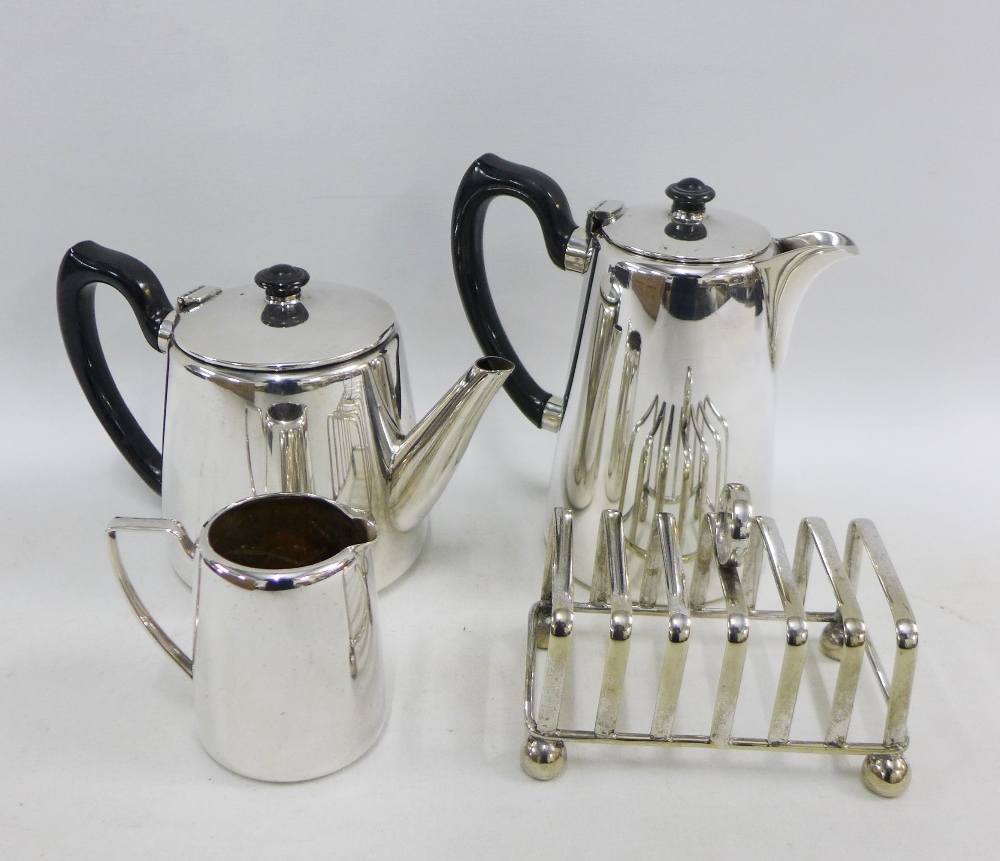 Three piece Epns coffee set and a toastrack (4)