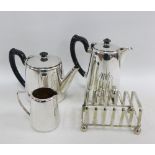 Three piece Epns coffee set and a toastrack (4)