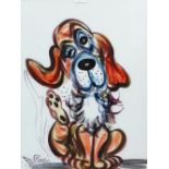 20th century painting of a comical dog, signed indistinctly, in glazed frame, 45 x 60cm