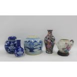 Collection of Chinese pottery and porcelain items to include a prunus jar and cover, matching