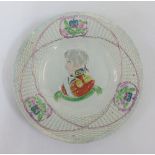 18th century pearlware plate depicting King George IV within a moulded basket weave rim, 22cm