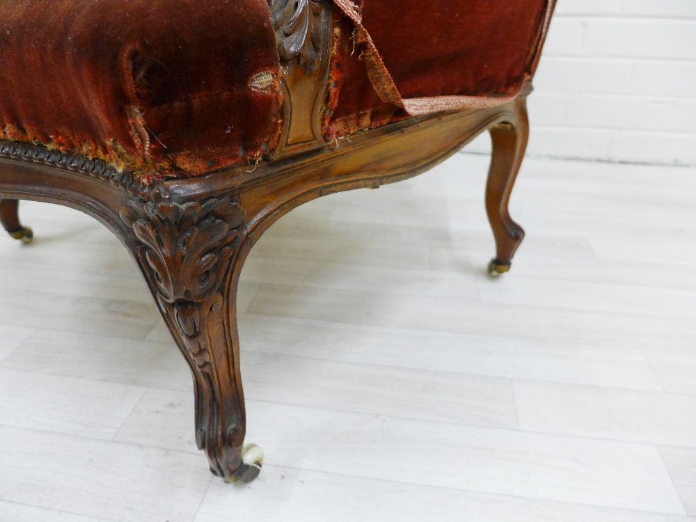 19th century mahogany framed low chair with ribbon and foliate carved top rail, upholstered back - Image 3 of 3