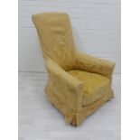 19th century bedroom chair with looses yellow upholstered cover, 100 x 70cm