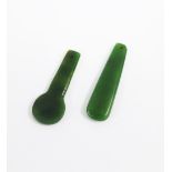 Two spinach green jade pendants, longest 5.5cm (2)