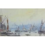 Peter Knox, Lightermen on the River, Watercolour, signed, in a glazed gilt frame, 17.5 x 12.5cm