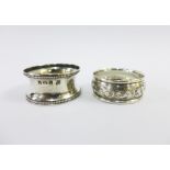 Chester silver napkin ring and a Birmingham silver napkin ring (2)