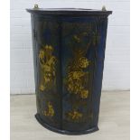 19th century chinoiserie lacquered wall hanging corner cabinet with a shelved interior, 93 x 60cm