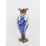 Royal Doulton Art Nouveau Iris pattern flow blue and white vase, printed backstamps (a/f) 29cm high