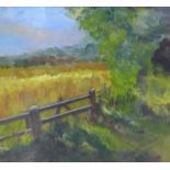 Contemporary School, Summer landscape, Oil on card, signed with initials HGT, in a glazed frame,