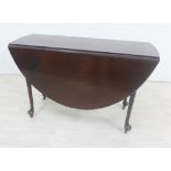 Mahogany drop leaf table on tapering legs with pad feet, 78 x 125cm