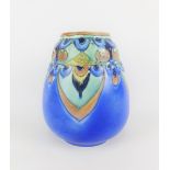 Crown Devon Fieldings 'Cretian' Art Deco vase, printed backstamps, hairline crack to the neck,