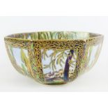 Wedgwood Fairy Land lustre octagonal bowl, (a/f with crack to side) with printed backstamps, 24cm