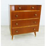Austinsuite retro chest with one short drawer and three long, on tapering legs with brass caps, 95 x