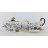 Masons Ironstone small tureen and cover with a matching sauce jug and stand, (a/f) (3)
