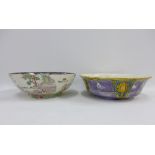 Minton Ltd Art Nouveau pottery basin and a Staffordshire chinoiserie pattern bowl, largest 42cm
