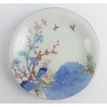 Japanese porcelain plate with prunus and bird pattern, 25cm diameter